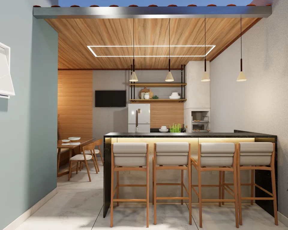 Imagem em alto realismo de área gourmet projetada