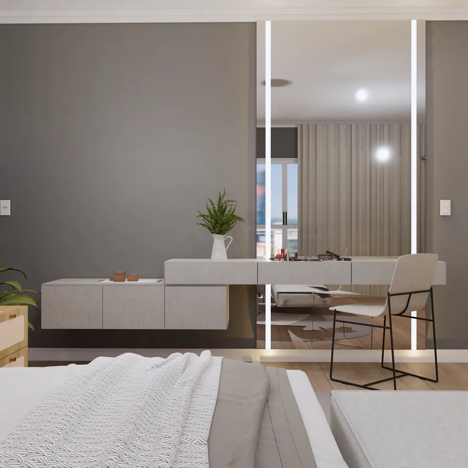Quarto de casal com painel