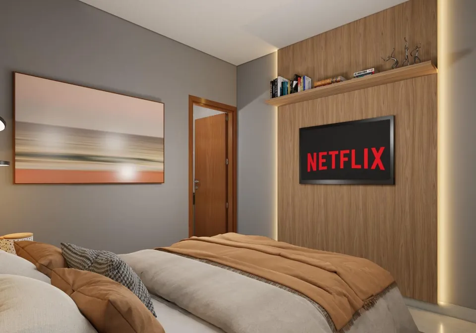 Quarto com painel de madeira